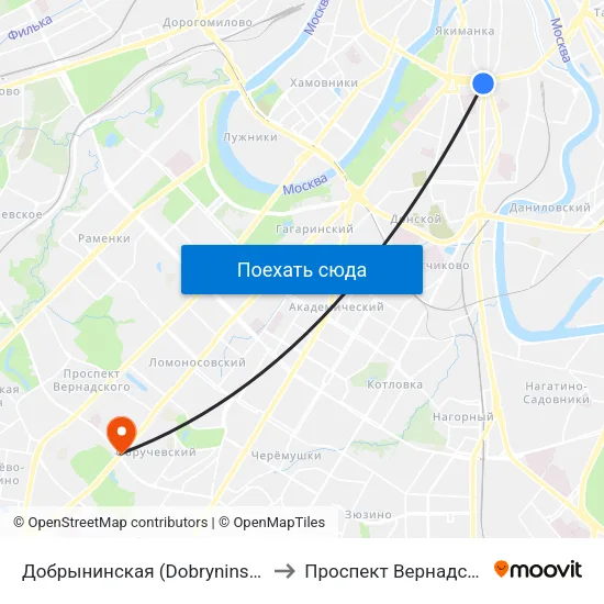 Добрынинская (Dobryninskaya) to Проспект Вернадского map