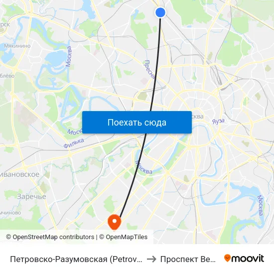 Петровско-Разумовская (Petrovsko-Razumovskaya) to Проспект Вернадского map