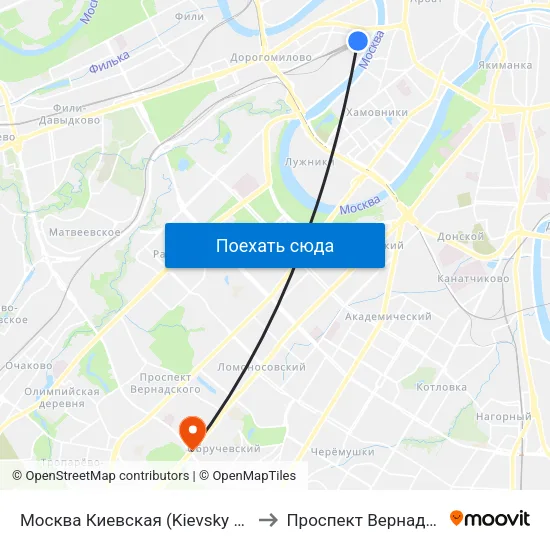 Москва Киевская (Kievsky Station) to Проспект Вернадского map