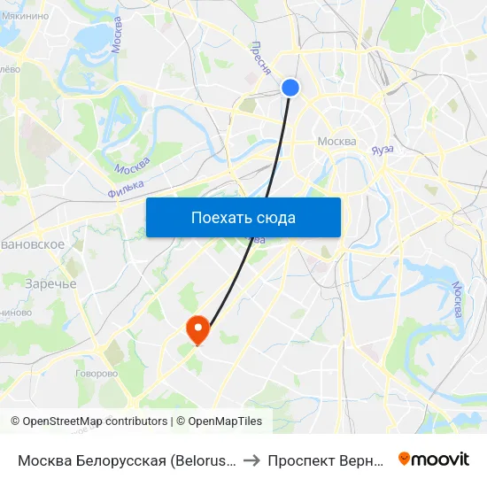 Москва Белорусская (Belorussky Station) to Проспект Вернадского map