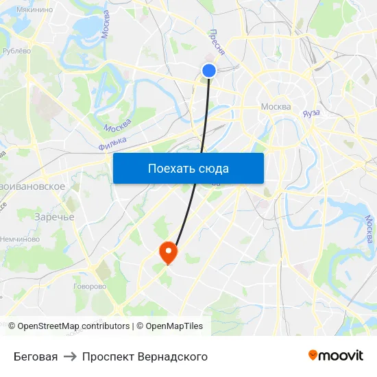 Беговая to Проспект Вернадского map