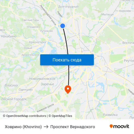 Ховрино (Khovrino) to Проспект Вернадского map