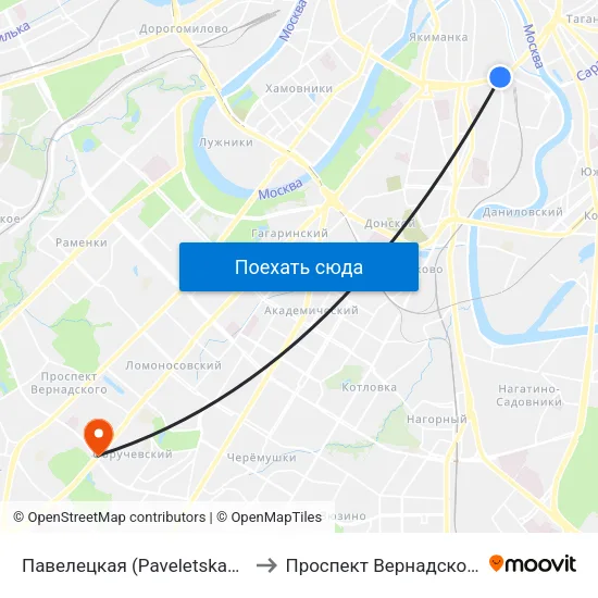 Павелецкая (Paveletskaya) to Проспект Вернадского map