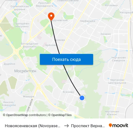 Новоясеневская (Novoyasenevskaya) to Проспект Вернадского map