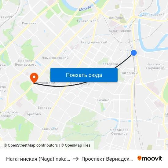 Нагатинская (Nagatinskaya) to Проспект Вернадского map