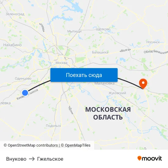 Внуково to Гжельское map