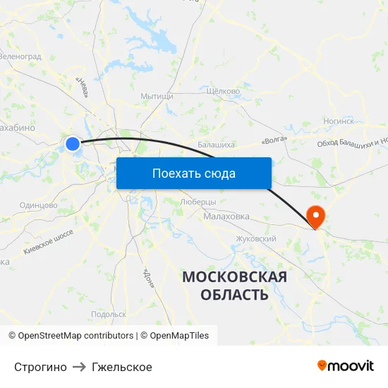 Строгино to Гжельское map