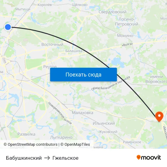 Бабушкинский to Гжельское map