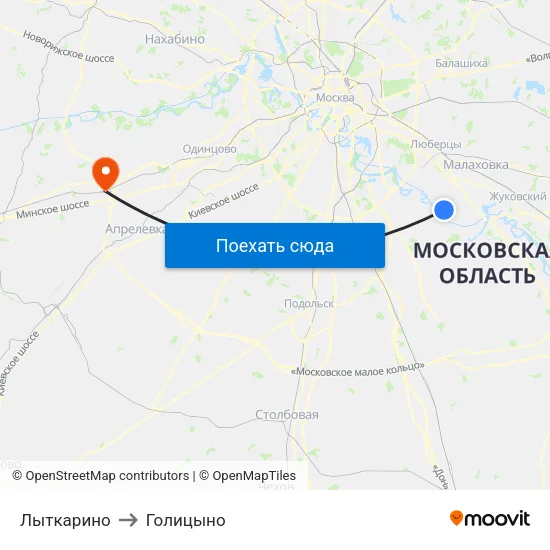 Лыткарино to Голицыно map