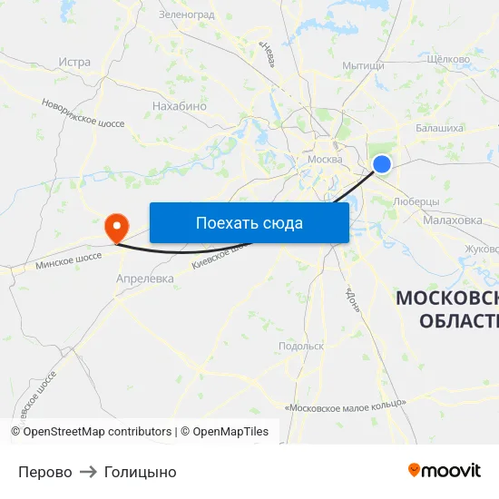 Перово to Голицыно map