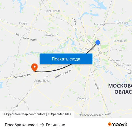 Преображенское to Голицыно map