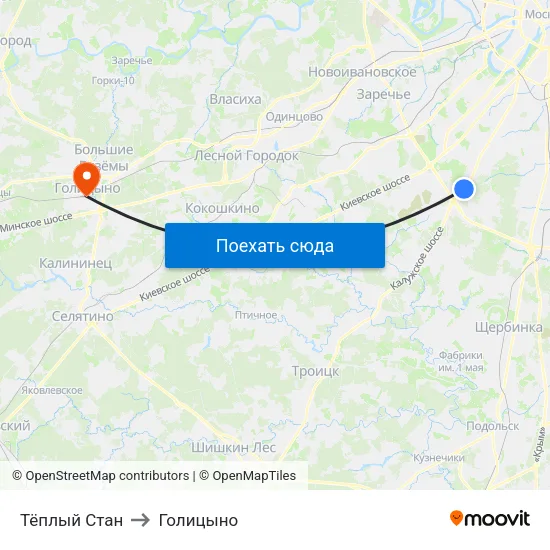 Тёплый Стан to Голицыно map