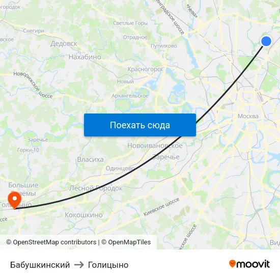 Бабушкинский to Голицыно map