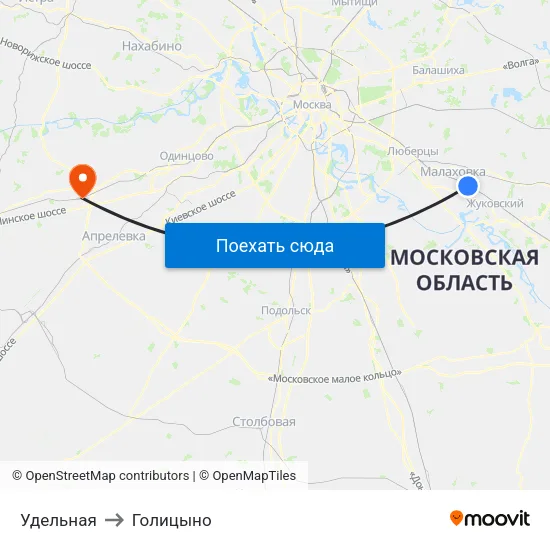 Удельная to Голицыно map