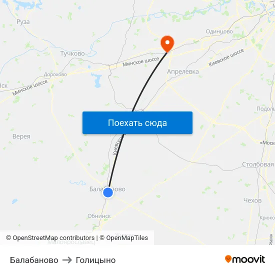 Балабаново to Голицыно map