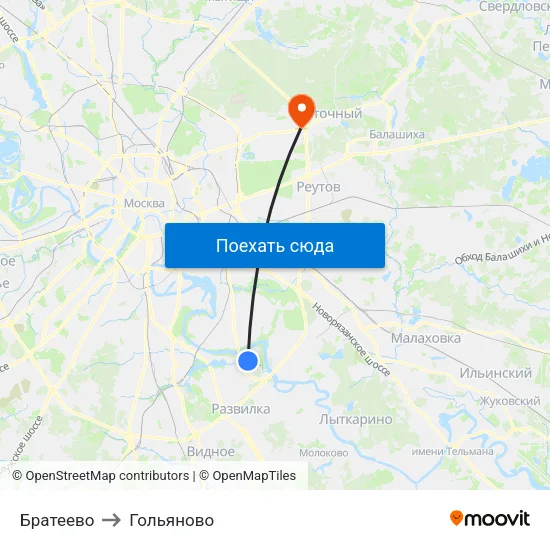 Братеево to Гольяново map