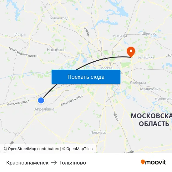 Краснознаменск to Гольяново map