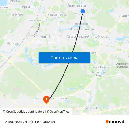 Ивантеевка to Гольяново map