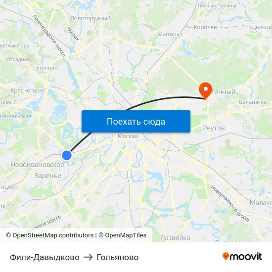 Фили-Давыдково to Гольяново map
