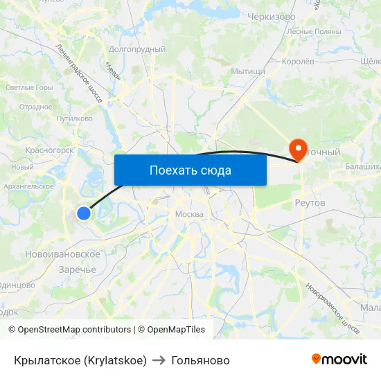 Крылатское (Krylatskoe) to Гольяново map