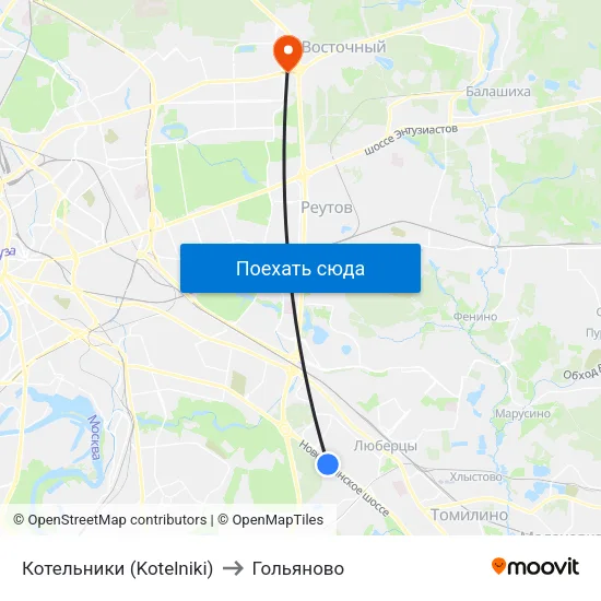 Котельники (Kotelniki) to Гольяново map