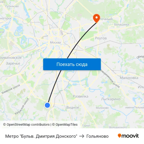 Метро "Бульв. Дмитрия Донского" to Гольяново map
