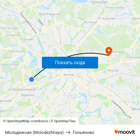 Молодежная (Molodezhnaya) to Гольяново map