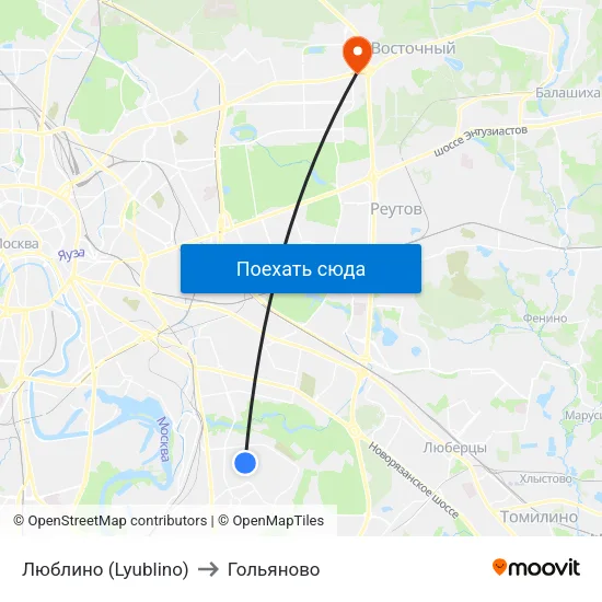 Люблино (Lyublino) to Гольяново map