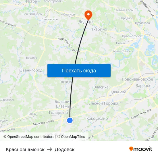 Краснознаменск to Дедовск map