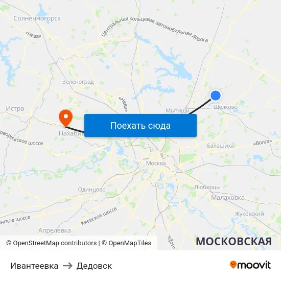 Ивантеевка to Дедовск map