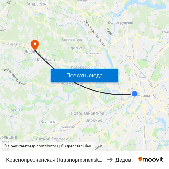 Краснопресненская (Krasnopresnenskaya) to Дедовск map