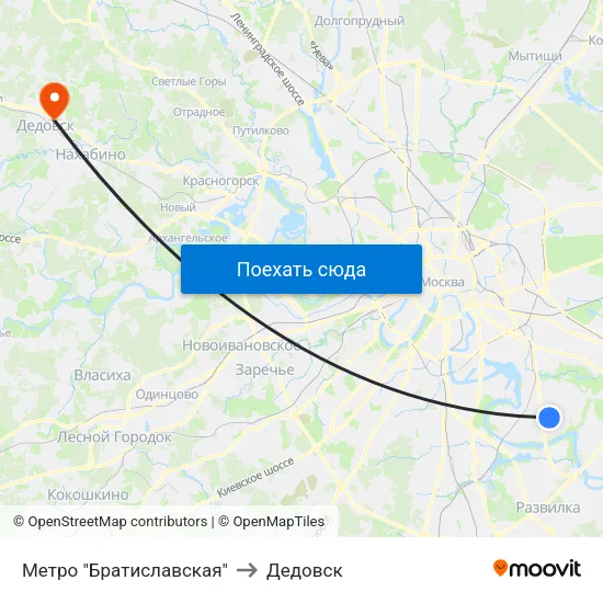 Метро "Братиславская" to Дедовск map