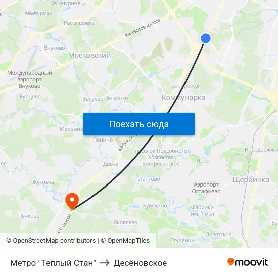 Метро "Теплый Стан" to Десёновское map