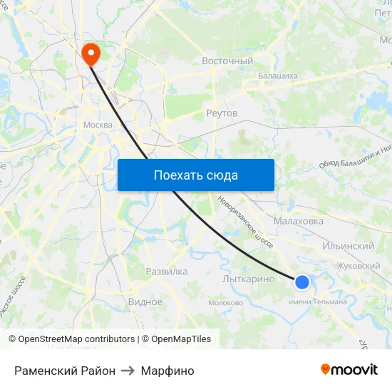 Раменский Район to Марфино map