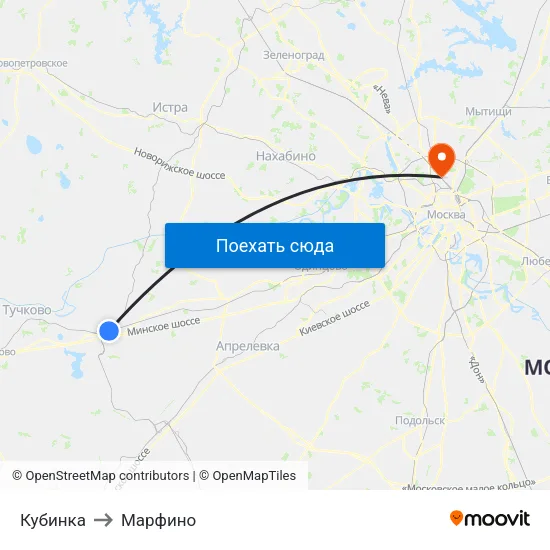 Кубинка to Марфино map
