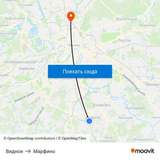 Видное to Марфино map