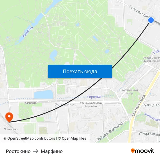 Ростокино to Марфино map