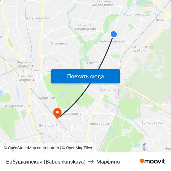 Бабушкинская (Babushkinskaya) to Марфино map