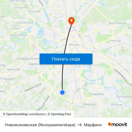 Новоясеневская (Novoyasenevskaya) to Марфино map