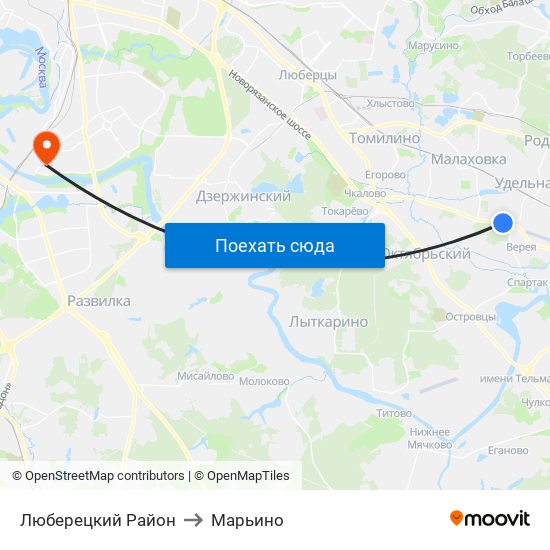 Люберецкий Район to Марьино map