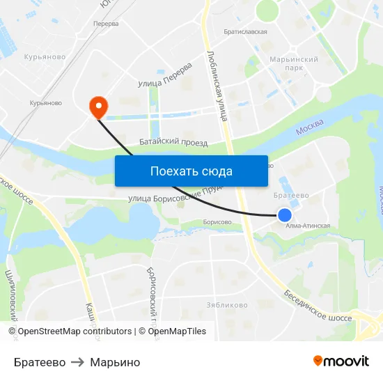 Братеево to Марьино map