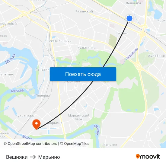 Вешняки to Марьино map