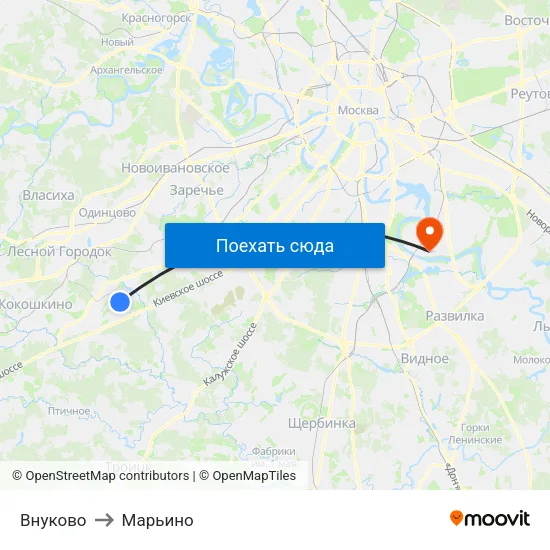 Внуково to Марьино map