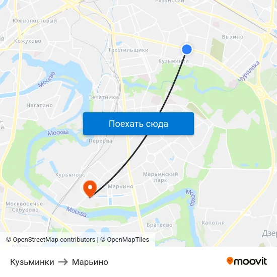 Кузьминки to Марьино map