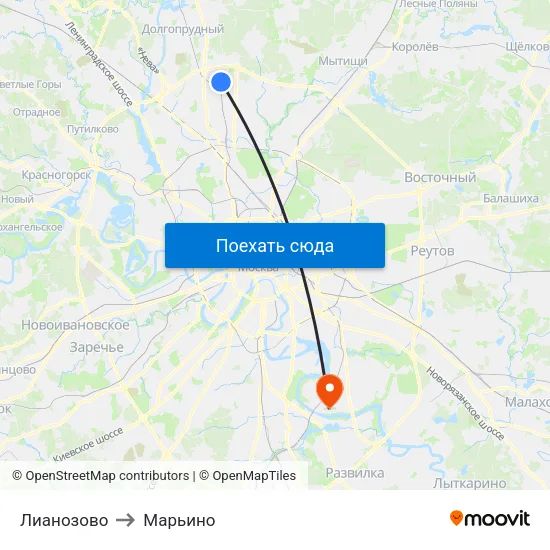 Лианозово to Марьино map