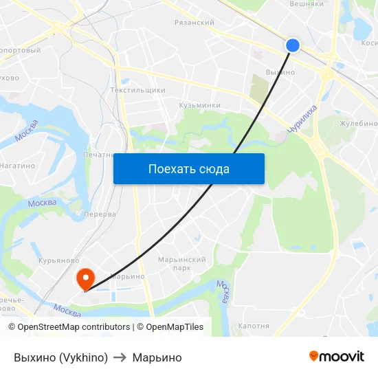 Выхино (Vykhino) to Марьино map