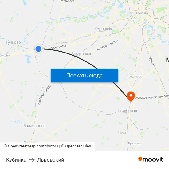 Кубинка to Львовский map