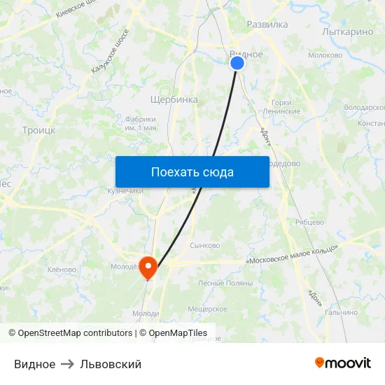 Видное to Львовский map