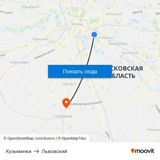 Кузьминки to Львовский map