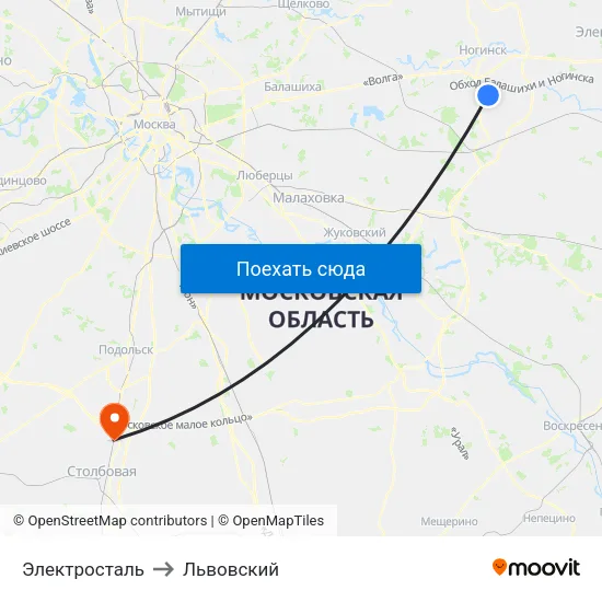 Электросталь to Львовский map